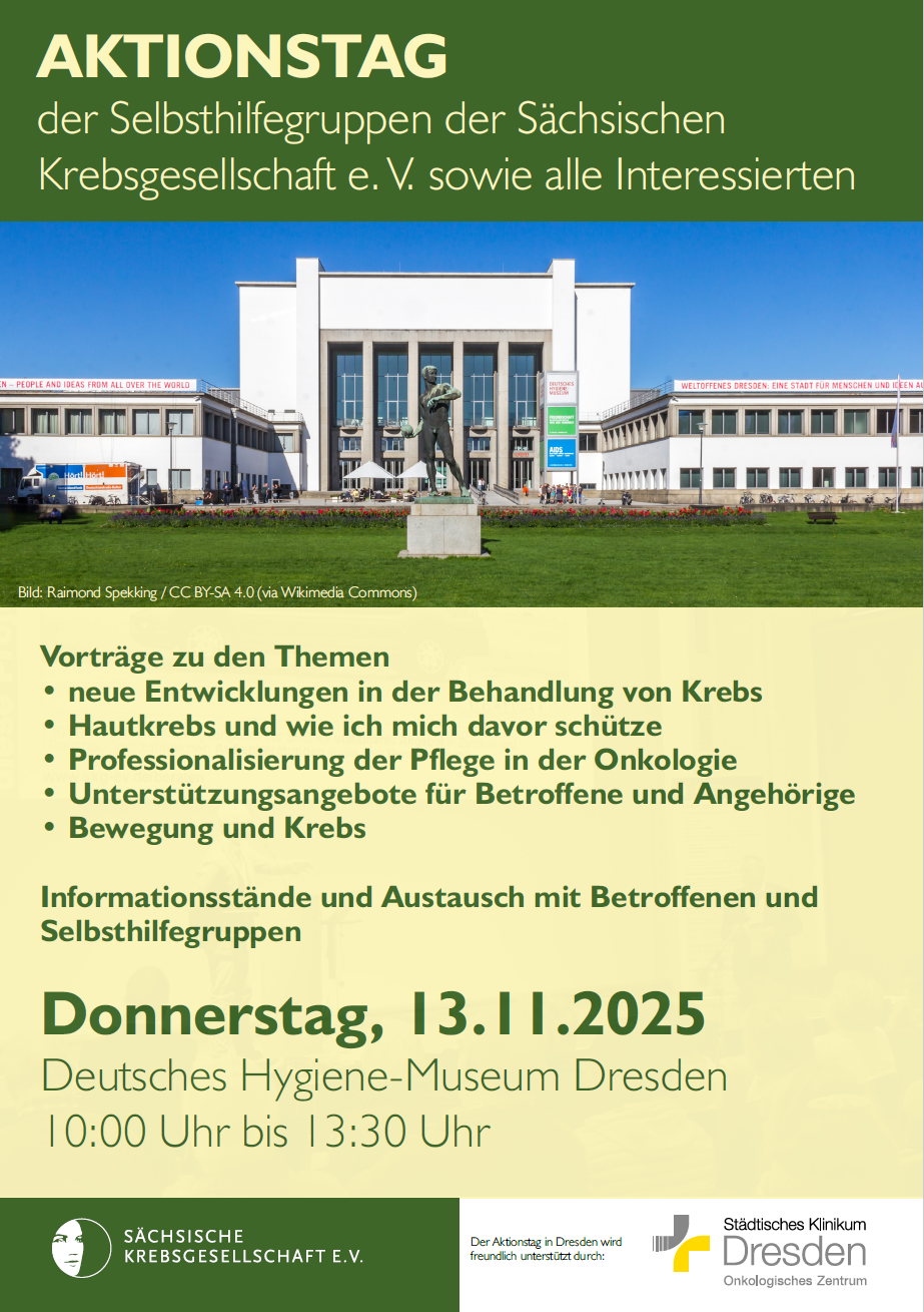 Das Bild zeigt ein Plakats des Aktionstages 2025 der Sächsischen Krebsgesellschaft e. V. in Dresden